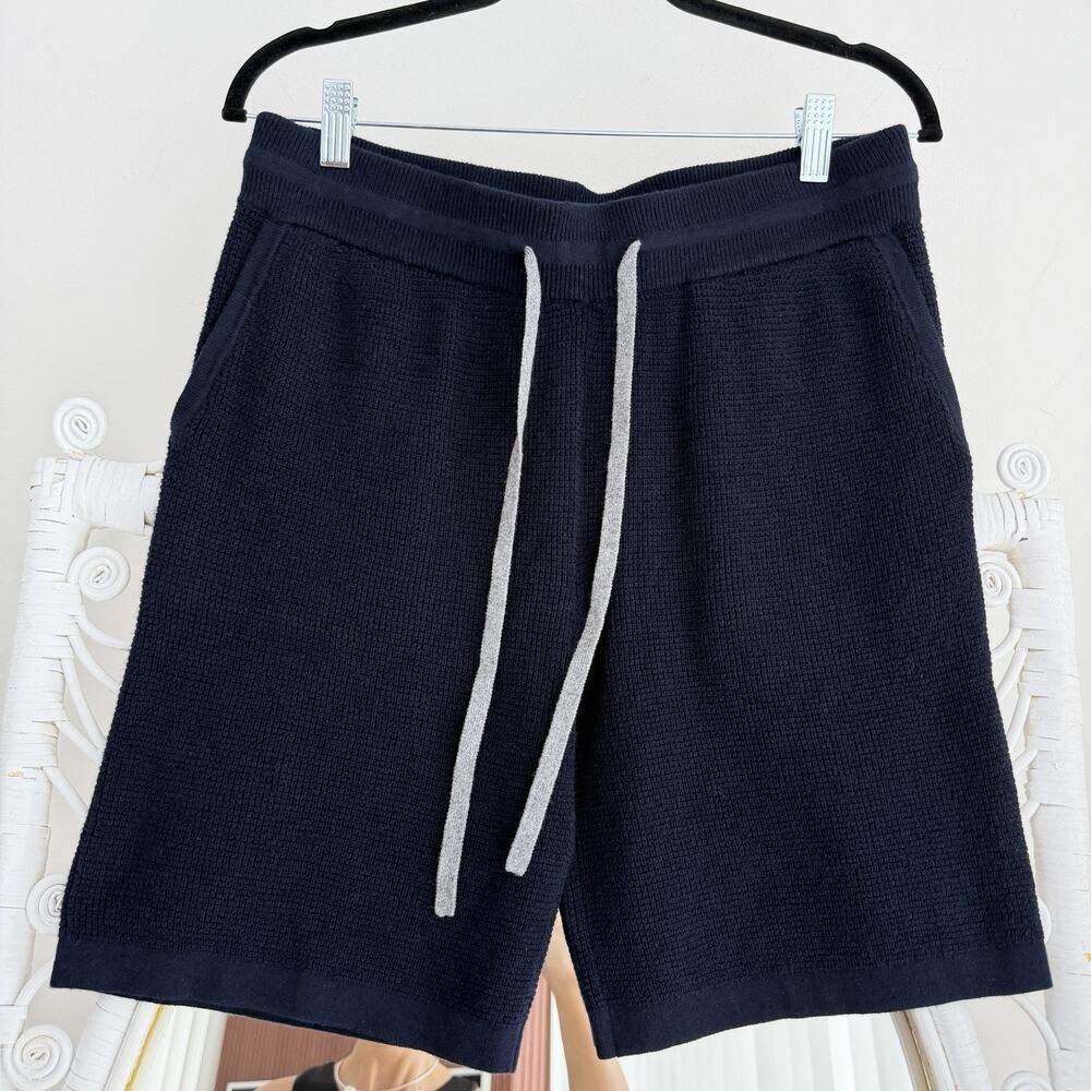 Phenix Shorts Mens Small Navy Cotton Cashmere Waffle Knit Drawstring Cannes